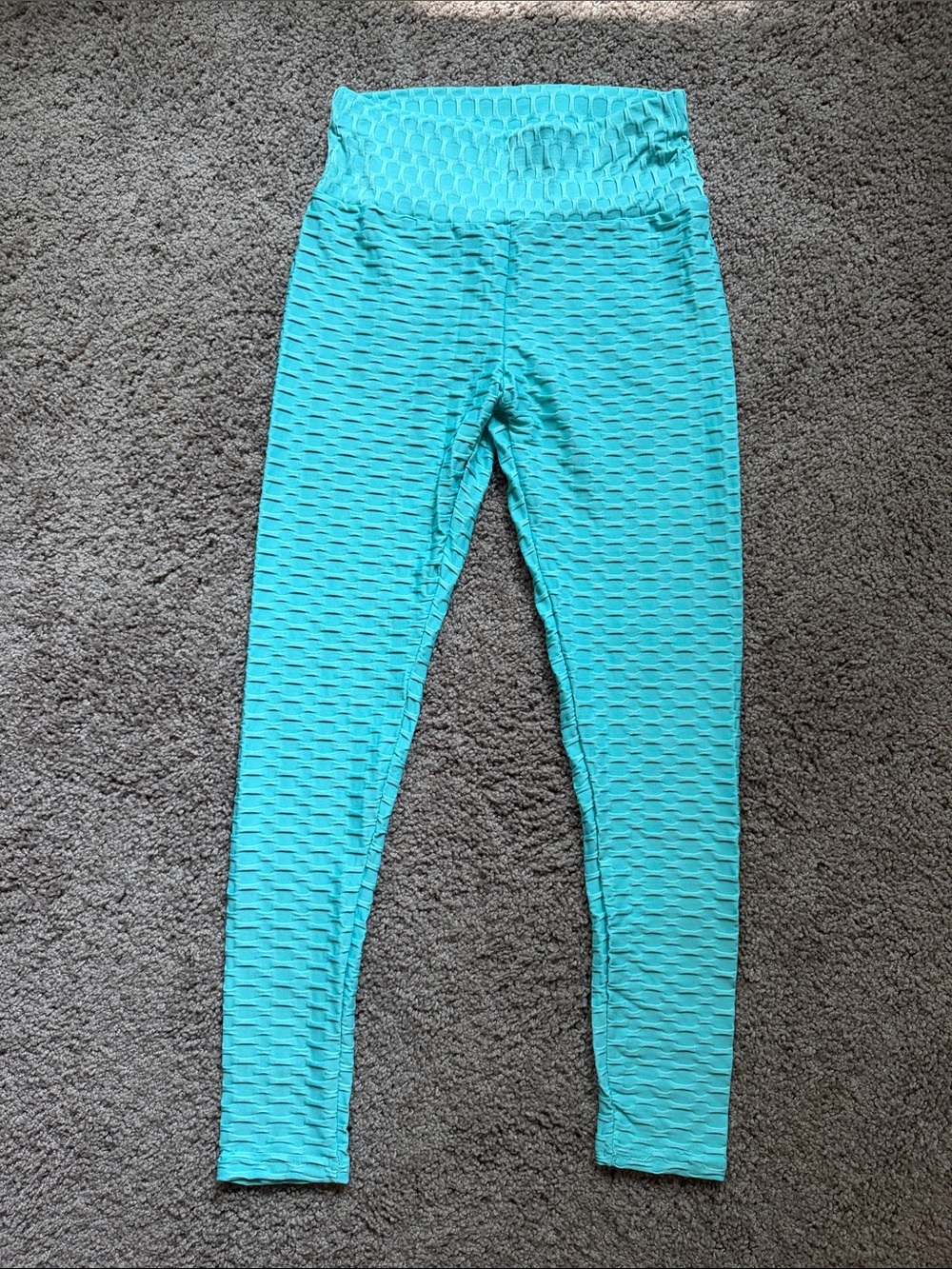 Girls High-Waist Textured Leggings - Turquoise